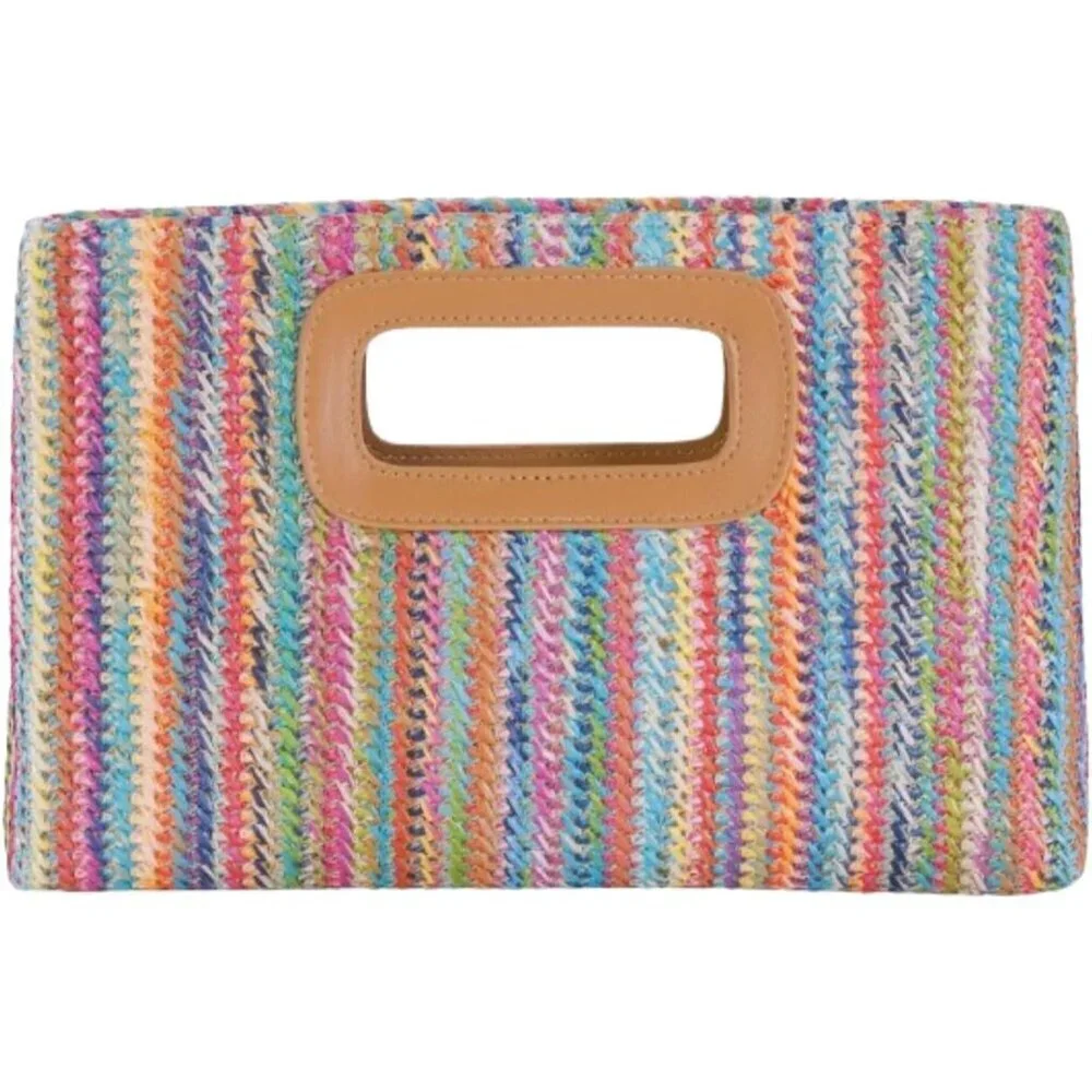 Women Straw Clutch Purse Top Handle Crossbody Woven Envelope Evening Bag
